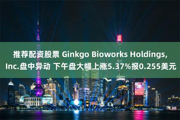 推荐配资股票 Ginkgo Bioworks Holdings, Inc.盘中异动 下午盘大幅上涨5.37%报0.255美元